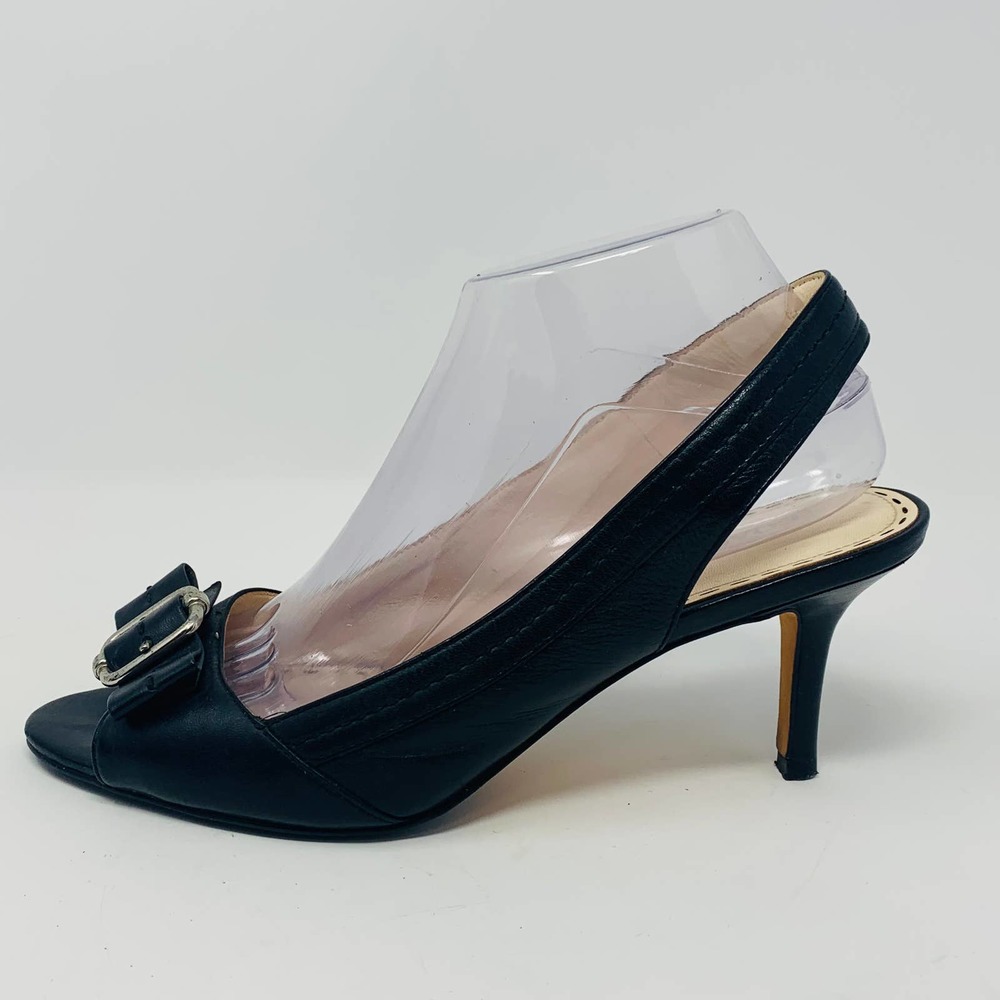 Coach Miranda Black Leather Open Toe Sling Back Buckle Sandals Heels Size 8.5 B